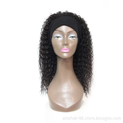 Wholesale Human Hair Headband Wig Indian Cuticle Aligned Kinky Curly Human Hair Full Machine Made Non Lace Wigs For Black Women